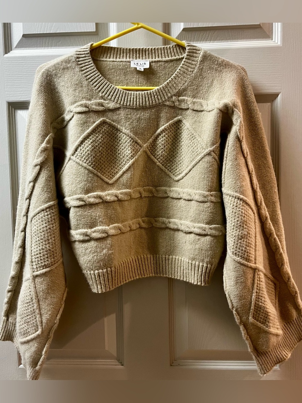 Le Lis Tan Cable Knit Crewneck Sweater